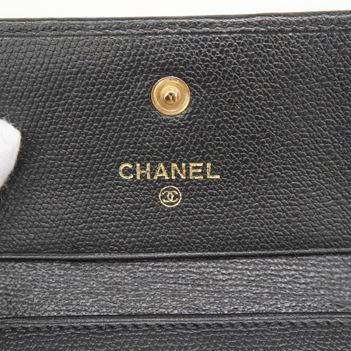 【6ed4777】シャネル 三つ折り財布 ココボタン レザー ブラック シャンパンゴールド金具【中古】レディース