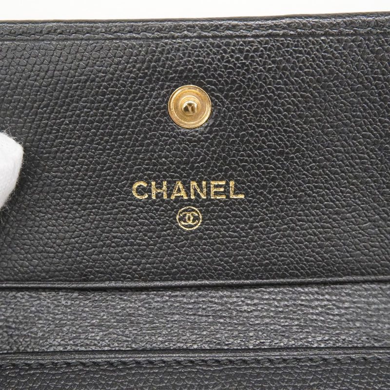 【6ed4777】シャネル 三つ折り財布 ココボタン レザー ブラック シャンパンゴールド金具【中古】レディース