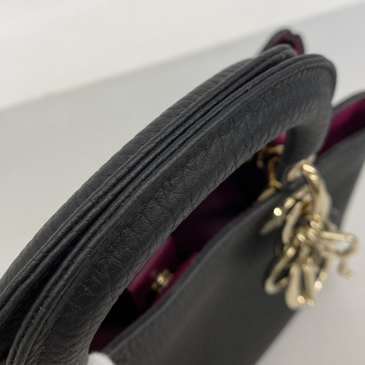 【6ee5090】クリスチャンディオール ハンドバッグ ディオリッシモ レザー ブラック シャンパンゴールド金具【中古】レディース