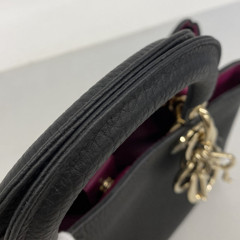 【6ee5090】クリスチャンディオール ハンドバッグ ディオリッシモ レザー ブラック シャンパンゴールド金具【中古】レディース