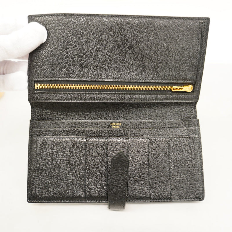 【6ee5197】エルメス 長財布 ベアンスフレ シェブルミゾル ブラック ゴールド金具 U刻印【中古】メンズ レディース ユニセックス