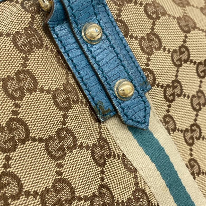 【6ee5231-k】グッチ トートバッグ GGキャンバス 137396 キャンバス ベージュ ブルー シャンパンゴールド金具【中古】レディース
