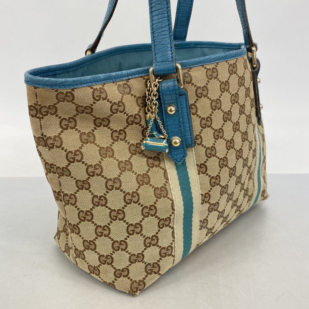 【6ee5231-k】グッチ トートバッグ GGキャンバス 137396 キャンバス ベージュ ブルー シャンパンゴールド金具【中古】レディース