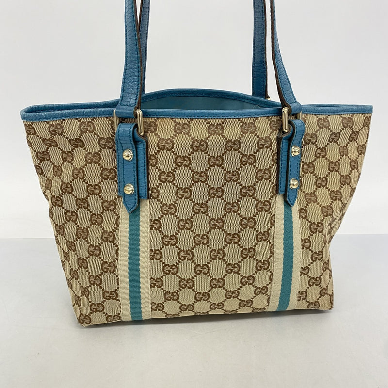 【6ee5231-k】グッチ トートバッグ GGキャンバス 137396 キャンバス ベージュ ブルー シャンパンゴールド金具【中古】レディース
