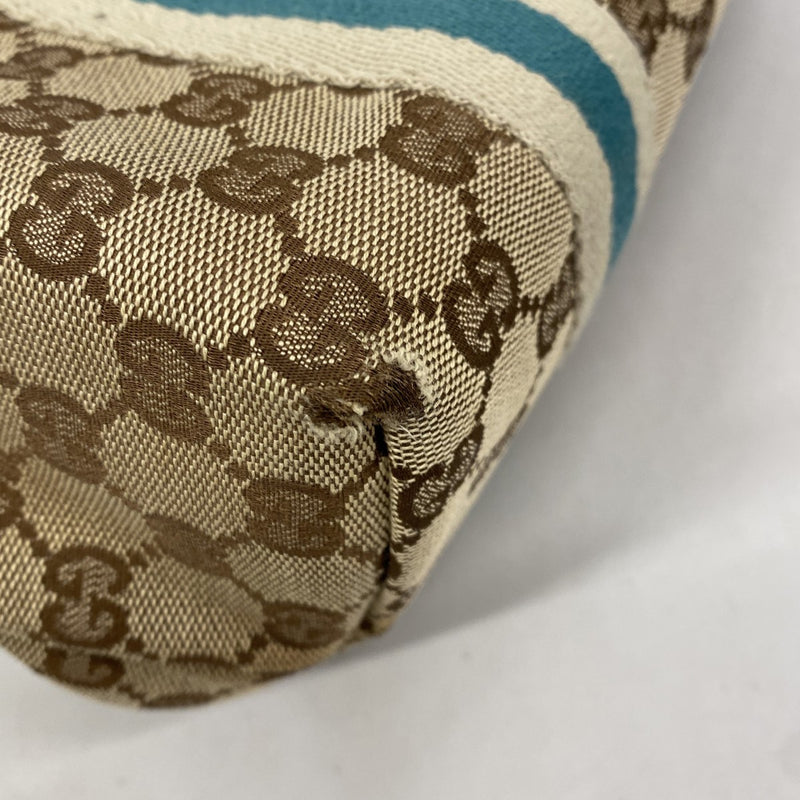 【6ee5231-k】グッチ トートバッグ GGキャンバス 137396 キャンバス ベージュ ブルー シャンパンゴールド金具【中古】レディース