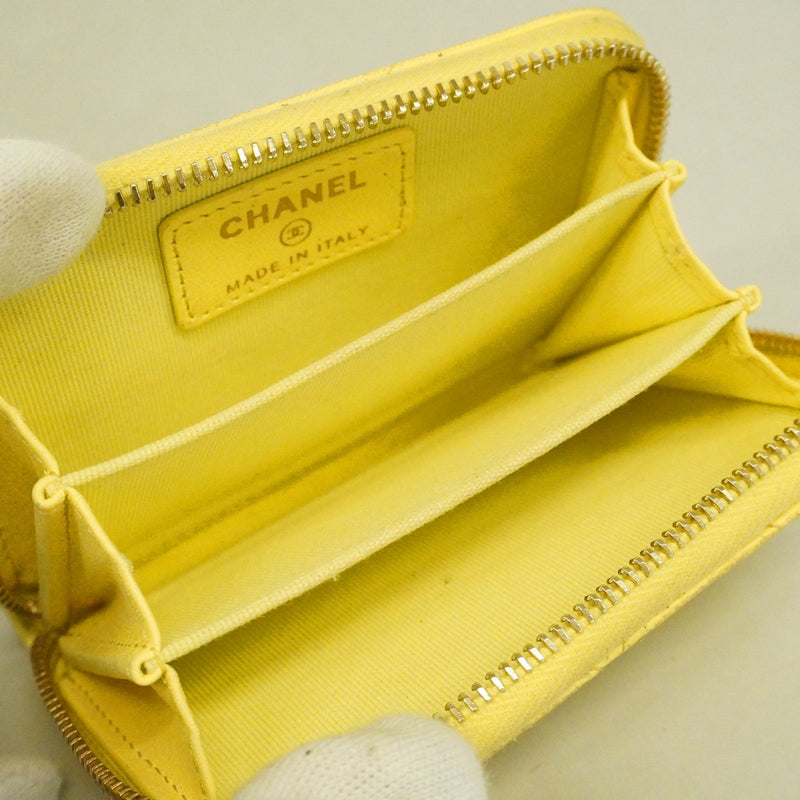 【6ee5362-h】シャネル コインケース マトラッセ ラムスキン イエロー ゴールド金具【中古】レディース