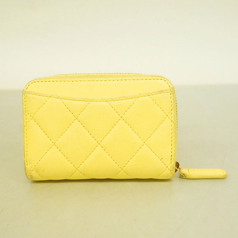 【6ee5362-h】シャネル コインケース マトラッセ ラムスキン イエロー ゴールド金具【中古】レディース
