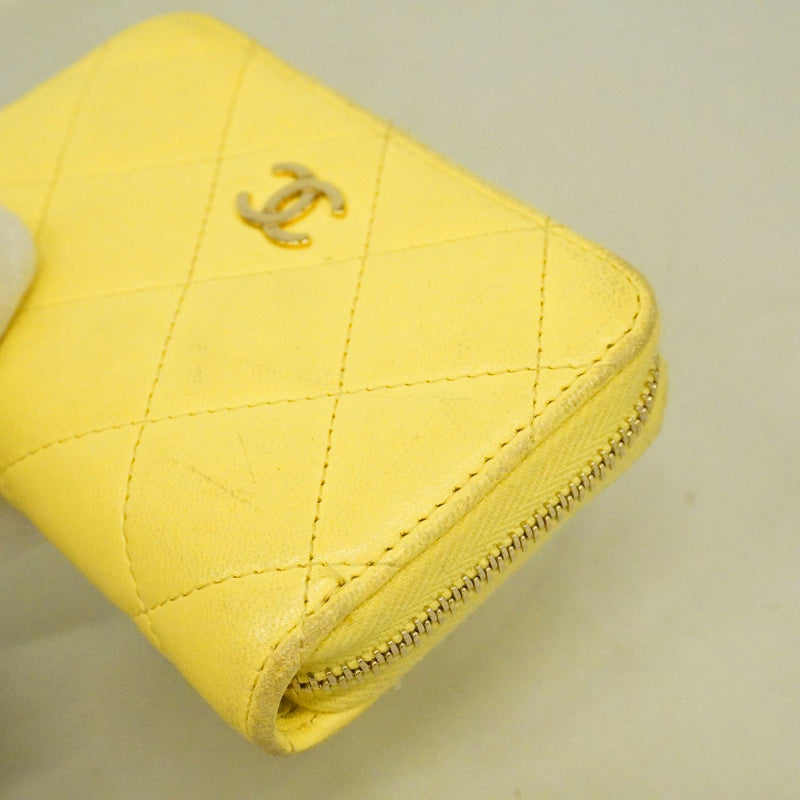 【6ee5362-h】シャネル コインケース マトラッセ ラムスキン イエロー ゴールド金具【中古】レディース
