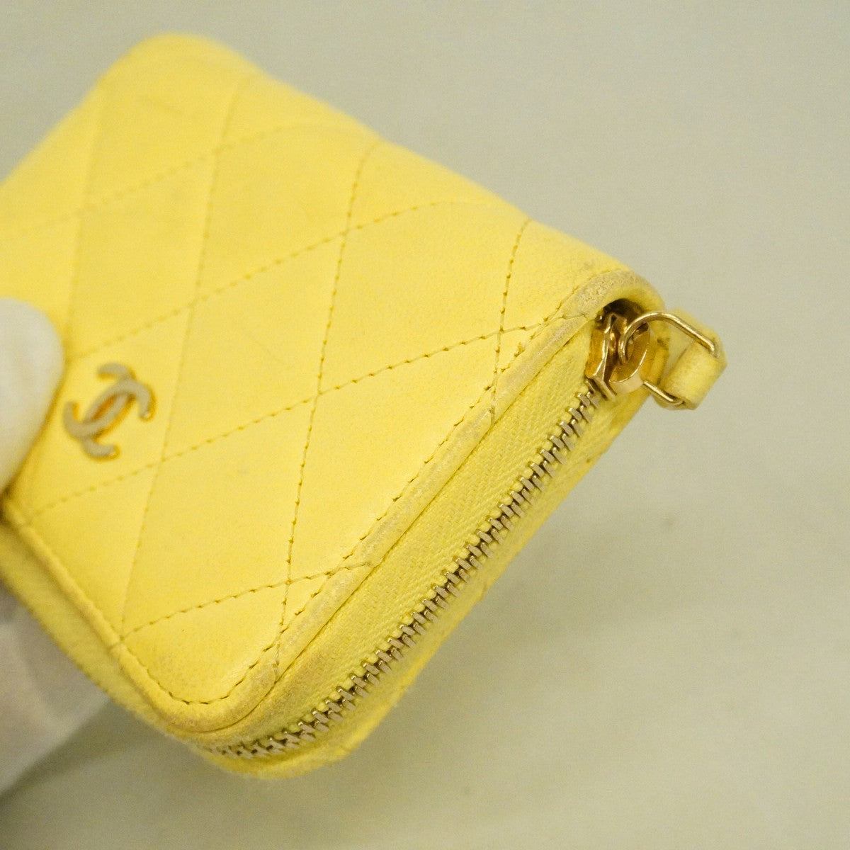 【6ee5362-h】シャネル コインケース マトラッセ ラムスキン イエロー ゴールド金具【中古】レディース