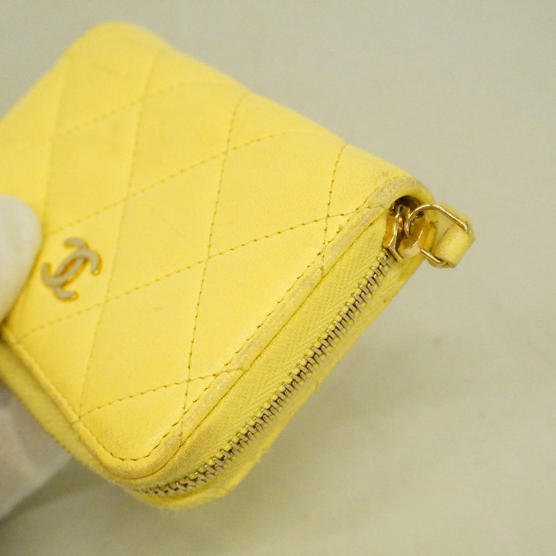 【6ee5362-h】シャネル コインケース マトラッセ ラムスキン イエロー ゴールド金具【中古】レディース