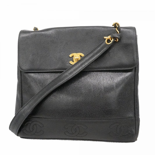 【6ee5374】シャネル ショルダーバッグ トリプルココ キャビアスキン ブラック ゴールド金具【中古】レディース