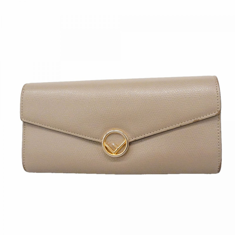 【6ee5379】フェンディ 長財布 レザー グレージュ ゴールド金具【中古】レディース