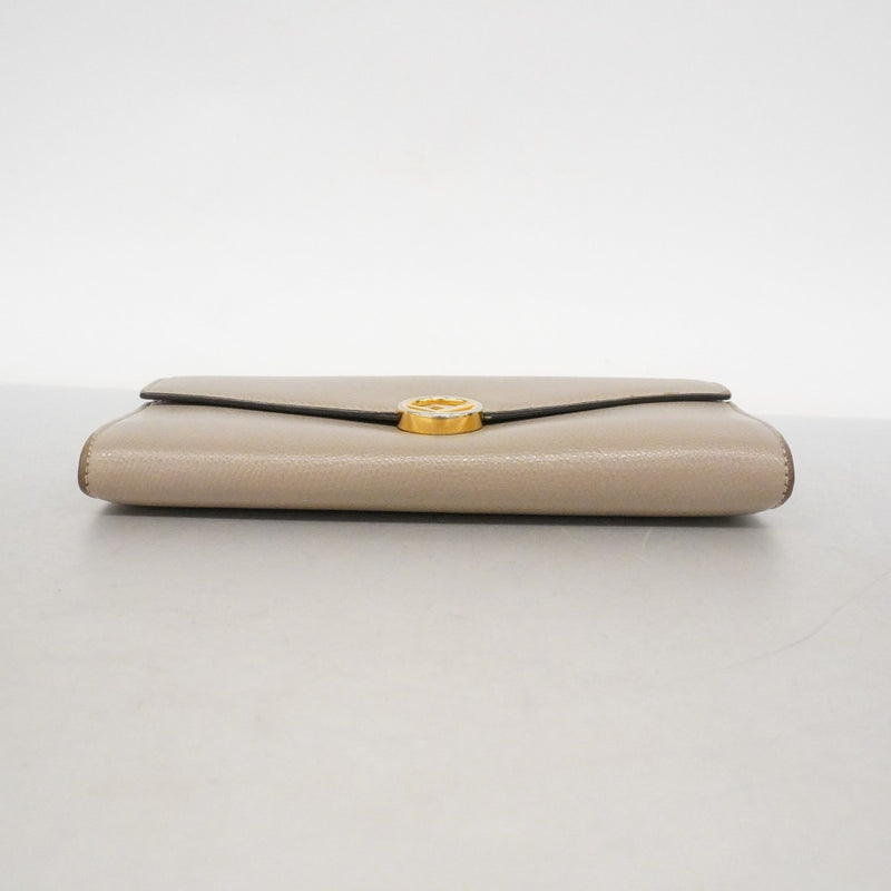 【6ee5379】フェンディ 長財布 レザー グレージュ ゴールド金具【中古】レディース