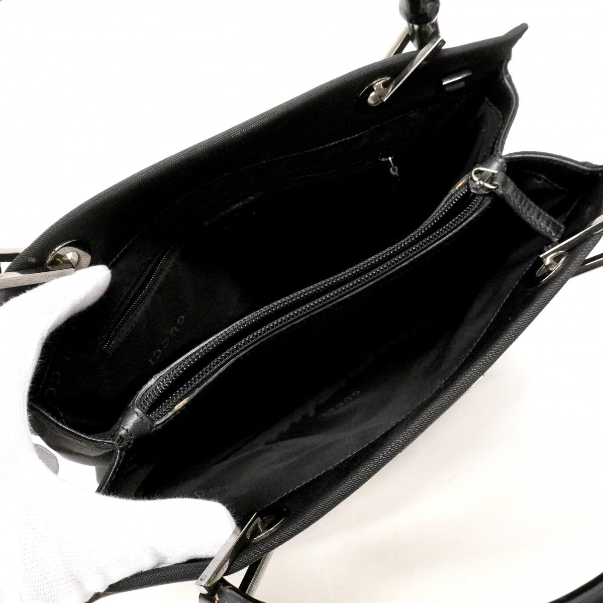 【6ee5575-k】グッチ ハンドバッグ バンブー 002 1016 ナイロン ブラック シルバー金具【中古】レディース