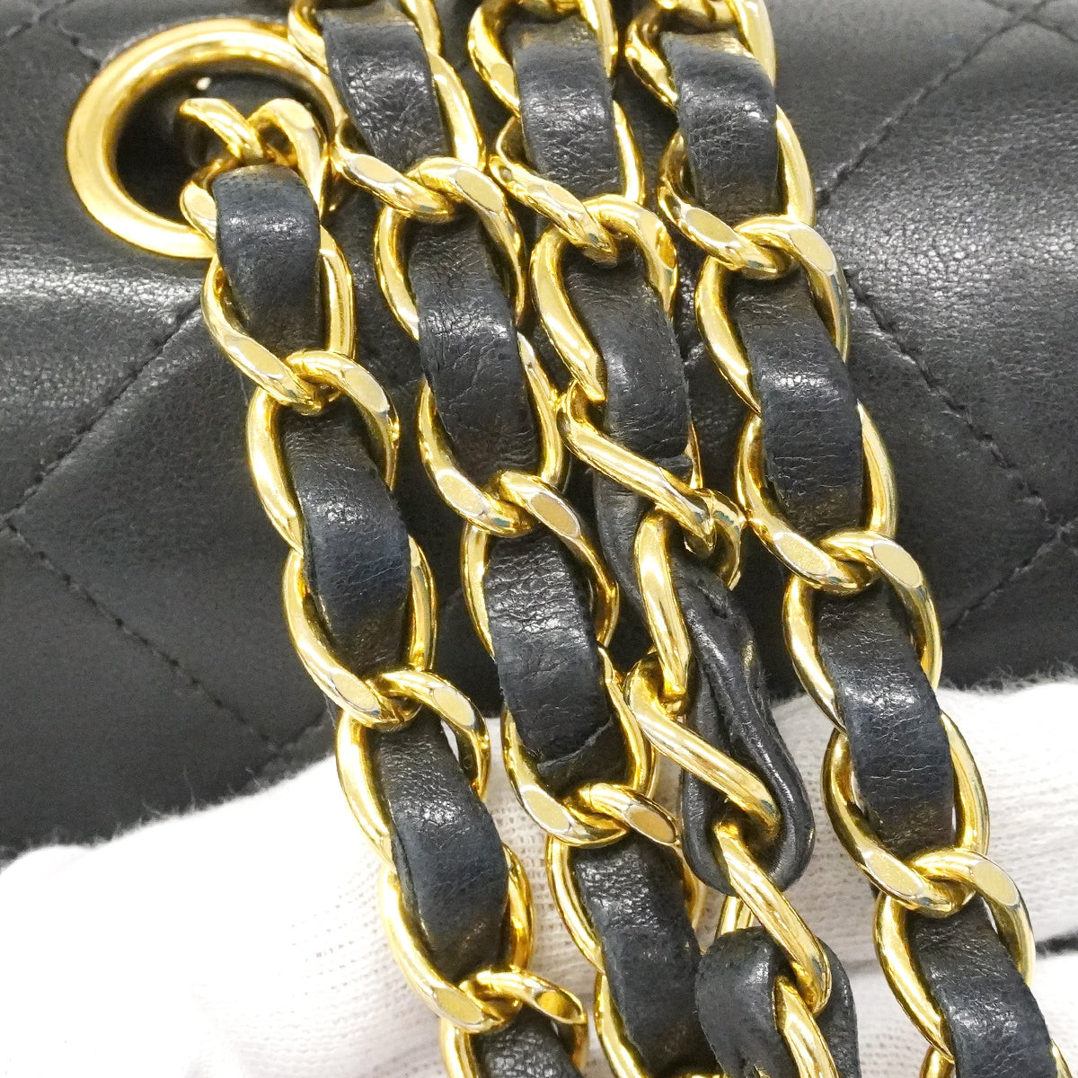 【6ee5578】シャネル ショルダーバッグ マトラッセ Wフラップ Wチェーン ラムスキン ブラック ゴールド金具【中古】レディース