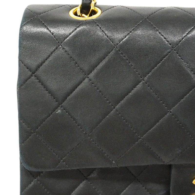 【6ee5578】シャネル ショルダーバッグ マトラッセ Wフラップ Wチェーン ラムスキン ブラック ゴールド金具【中古】レディース