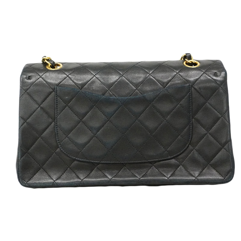 【6ee5578】シャネル ショルダーバッグ マトラッセ Wフラップ Wチェーン ラムスキン ブラック ゴールド金具【中古】レディース