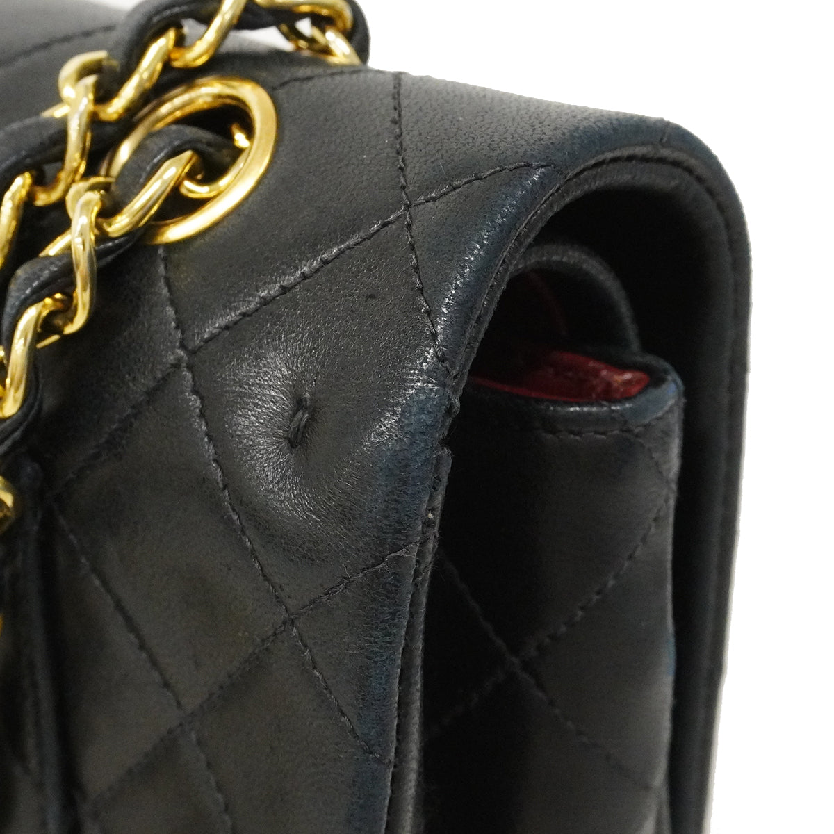 【6ee5578】シャネル ショルダーバッグ マトラッセ Wフラップ Wチェーン ラムスキン ブラック ゴールド金具【中古】レディース