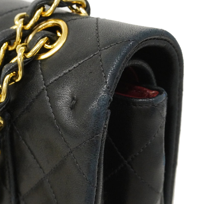 【6ee5578】シャネル ショルダーバッグ マトラッセ Wフラップ Wチェーン ラムスキン ブラック ゴールド金具【中古】レディース