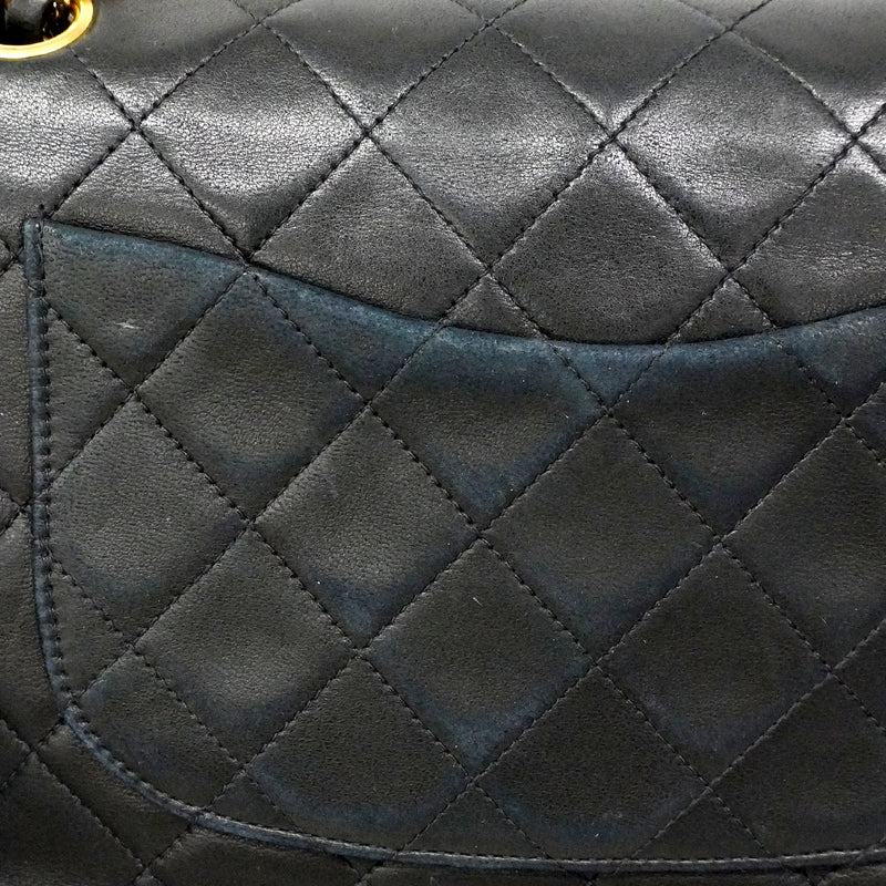 【6ee5578】シャネル ショルダーバッグ マトラッセ Wフラップ Wチェーン ラムスキン ブラック ゴールド金具【中古】レディース