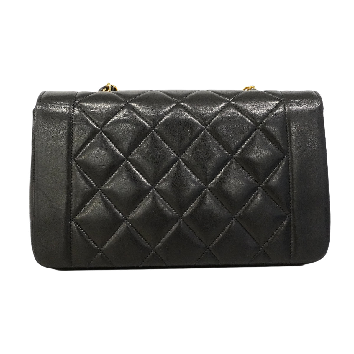 【6ee5661】シャネル ショルダーバッグ ダイアナ チェーンショルダー ラムスキン ブラック ゴールド金具【中古】レディース