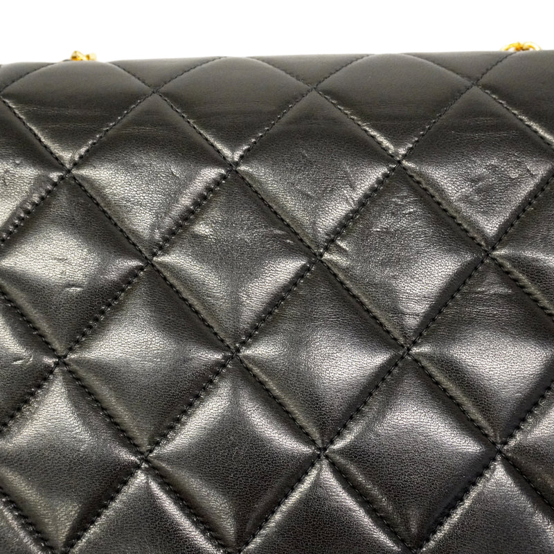【6ee5661】シャネル ショルダーバッグ ダイアナ チェーンショルダー ラムスキン ブラック ゴールド金具【中古】レディース