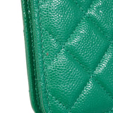 【6ee5690-k】シャネル ショルダーウォレット マトラッセ チェーンショルダー キャビアスキン グリーン シルバー金具【中古】レディース