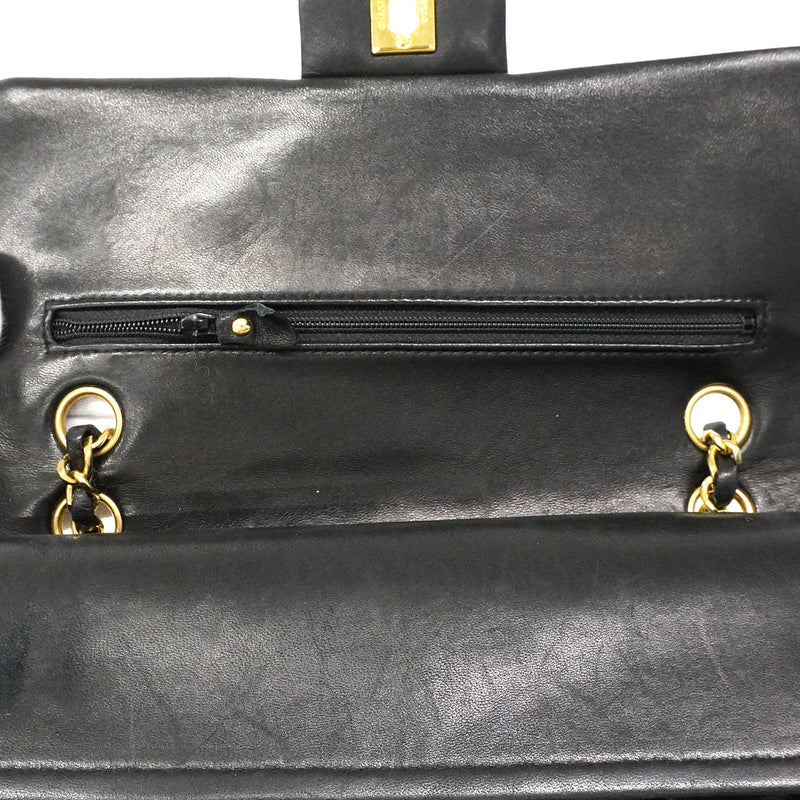 【6ee5728】シャネル ショルダーバッグ マトラッセ Wフラップ Wチェーン ラムスキン ブラック ゴールド金具【中古】レディース