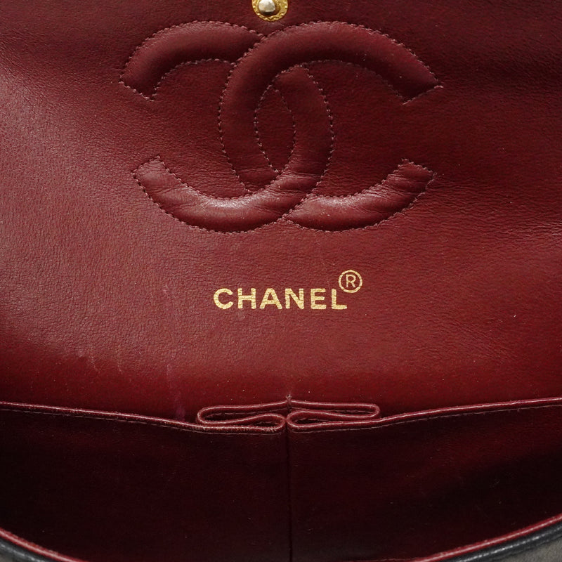 【6ee5728】シャネル ショルダーバッグ マトラッセ Wフラップ Wチェーン ラムスキン ブラック ゴールド金具【中古】レディース