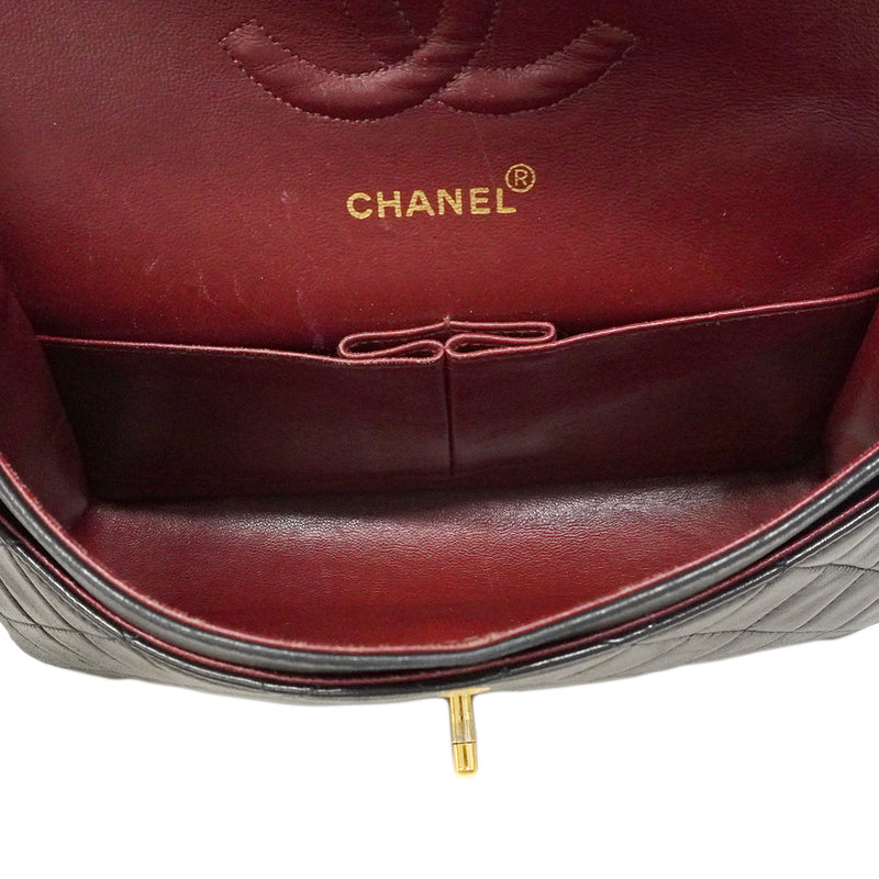 【6ee5728】シャネル ショルダーバッグ マトラッセ Wフラップ Wチェーン ラムスキン ブラック ゴールド金具【中古】レディース