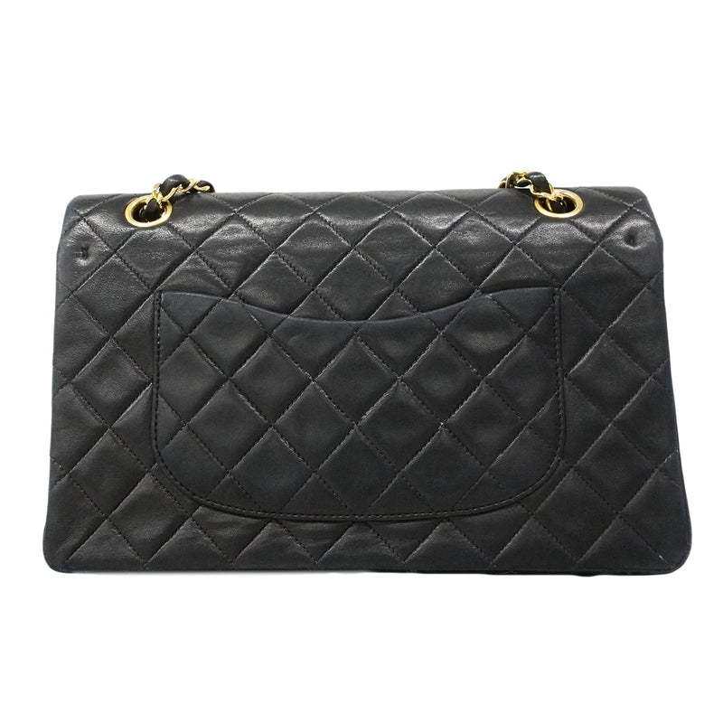 【6ee5728】シャネル ショルダーバッグ マトラッセ Wフラップ Wチェーン ラムスキン ブラック ゴールド金具【中古】レディース