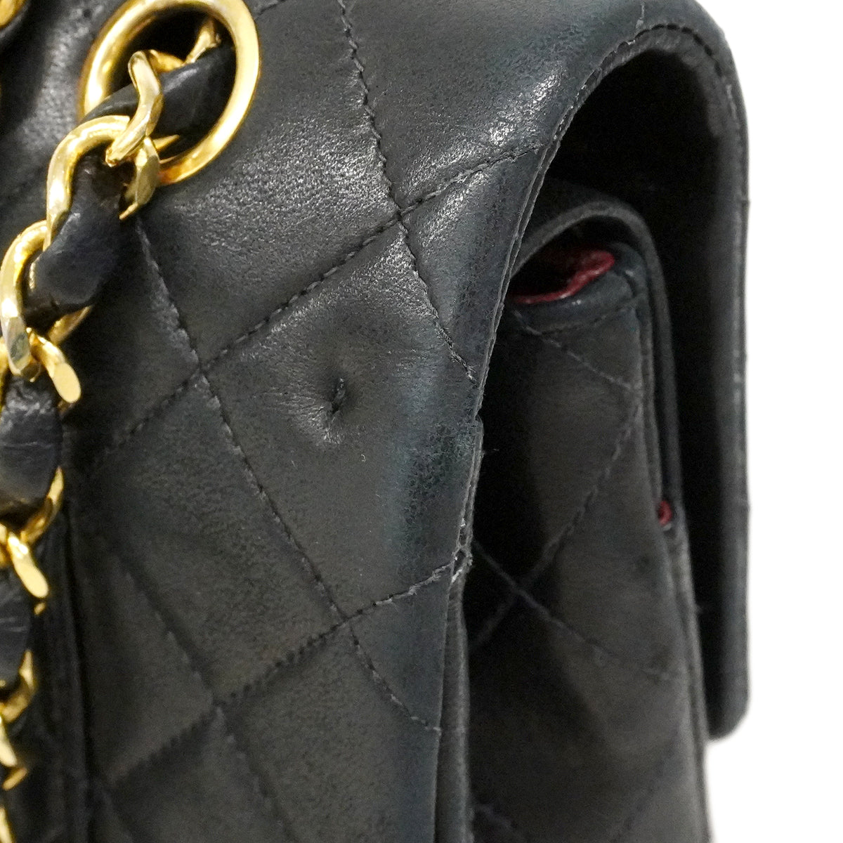 【6ee5728】シャネル ショルダーバッグ マトラッセ Wフラップ Wチェーン ラムスキン ブラック ゴールド金具【中古】レディース