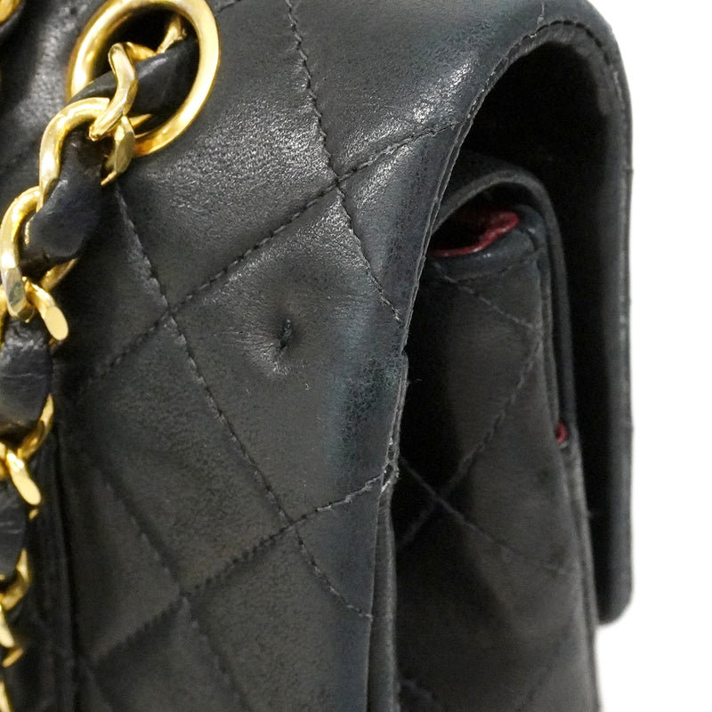 【6ee5728】シャネル ショルダーバッグ マトラッセ Wフラップ Wチェーン ラムスキン ブラック ゴールド金具【中古】レディース