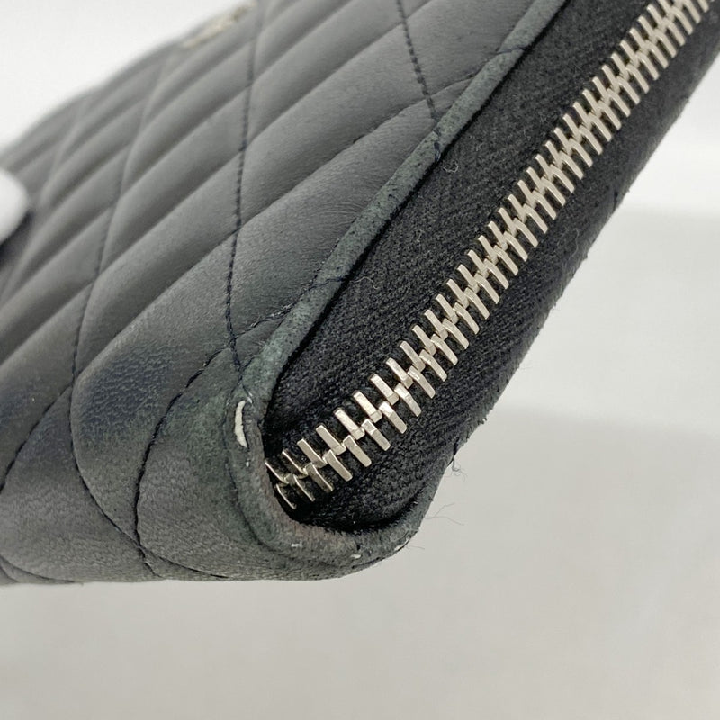 【6ee5752-k】シャネル 長財布 マトラッセ ラムスキン ブラック シルバー金具【中古】レディース