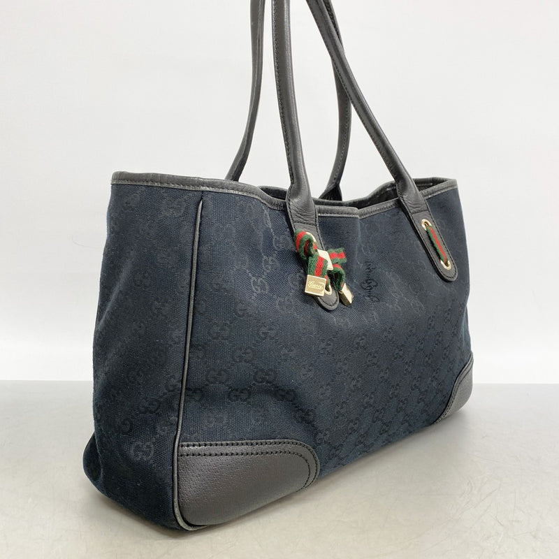 【6ee5755-k】グッチ トートバッグ GGキャンバス/シェリーライン プリンシー 163805 キャンバス ブラック シャンパンゴールド金具【中古】レディース