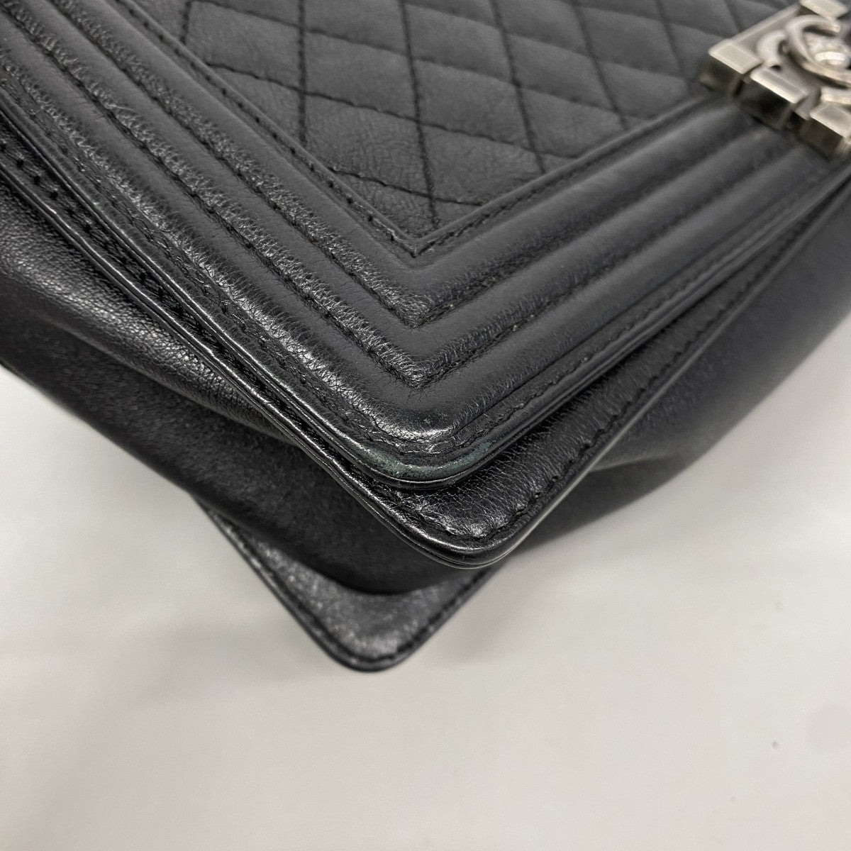 【6ee5789-k】シャネル ショルダーバッグ ボーイシャネル チェーンショルダー カーフ ブラック シルバー金具【中古】レディース
