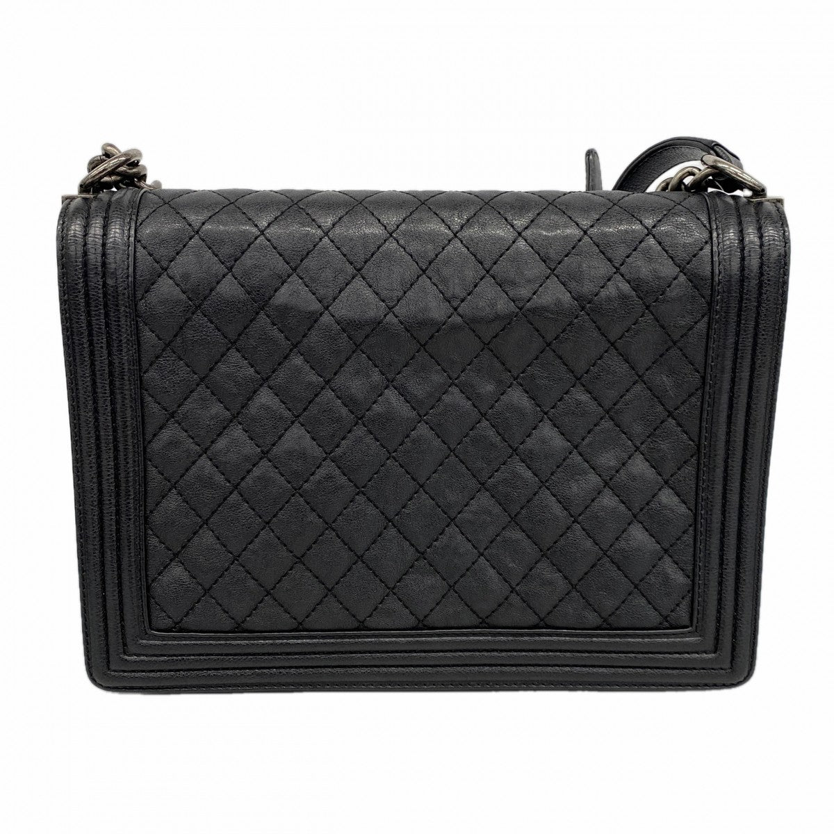【6ee5789-k】シャネル ショルダーバッグ ボーイシャネル チェーンショルダー カーフ ブラック シルバー金具【中古】レディース