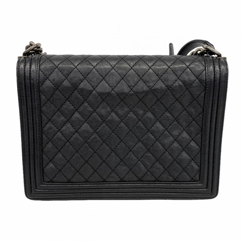 【6ee5789-k】シャネル ショルダーバッグ ボーイシャネル チェーンショルダー カーフ ブラック シルバー金具【中古】レディース