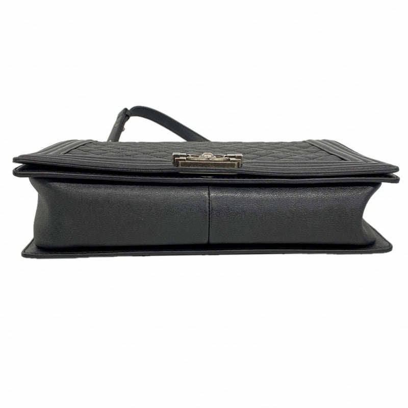 【6ee5789-k】シャネル ショルダーバッグ ボーイシャネル チェーンショルダー カーフ ブラック シルバー金具【中古】レディース