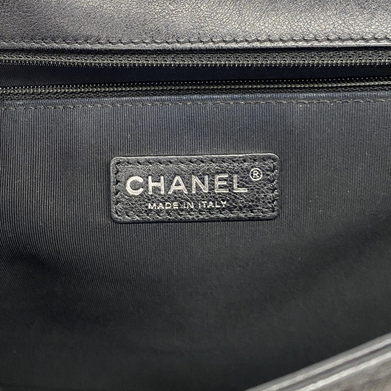 【6ee5789-k】シャネル ショルダーバッグ ボーイシャネル チェーンショルダー カーフ ブラック シルバー金具【中古】レディース
