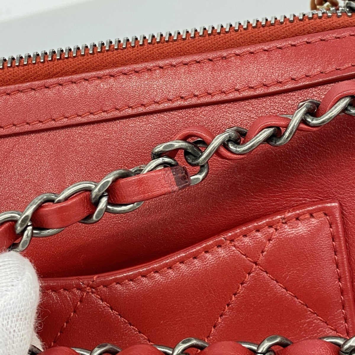 【6ee5791-k】シャネル ショルダーバッグ マトラッセ チェーンショルダー ラムスキン レッド ゴールド/シルバー金具【中古】レディース