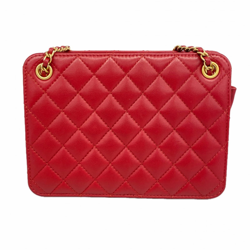 【6ee5792-k】シャネル ショルダーバッグ マトラッセ チェーンショルダー ラムスキン レッド ゴールド金具【中古】レディース