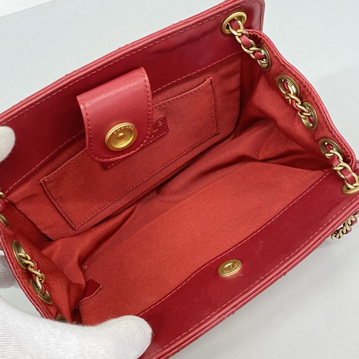 【6ee5792-k】シャネル ショルダーバッグ マトラッセ チェーンショルダー ラムスキン レッド ゴールド金具【中古】レディース