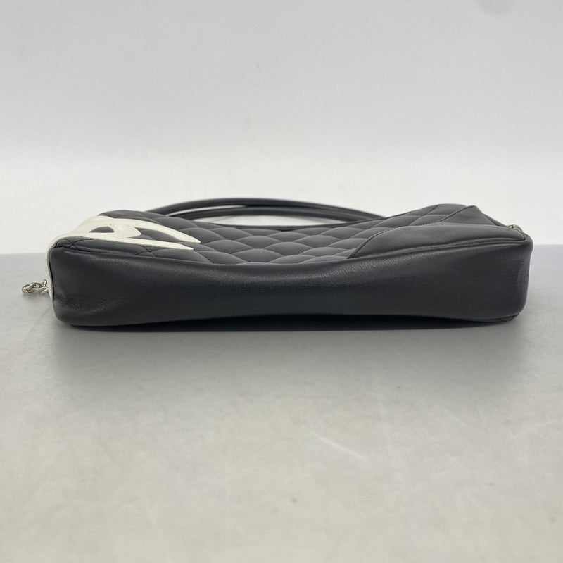 【6ee5802-k】シャネル ハンドバッグ カンボン ラムスキン ブラック シルバー金具【中古】レディース