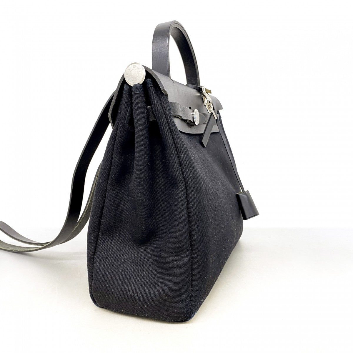 【6ee5880】エルメス ハンドバッグ エールバッグPM トワルオフィシエ ブラック シルバー金具 □G刻印【中古】レディース