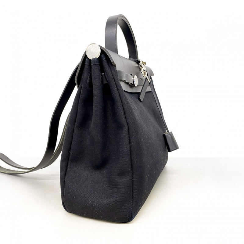 【6ee5880】エルメス ハンドバッグ エールバッグPM トワルオフィシエ ブラック シルバー金具 □G刻印【中古】レディース