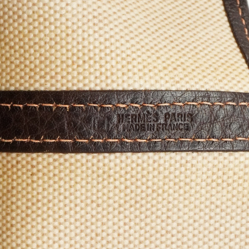 【6ee5881-h】エルメス トートバッグ ガーデンパーティPM トワルアッシュ ブラウン ベージュ シルバー金具 □F刻印【中古】レディース