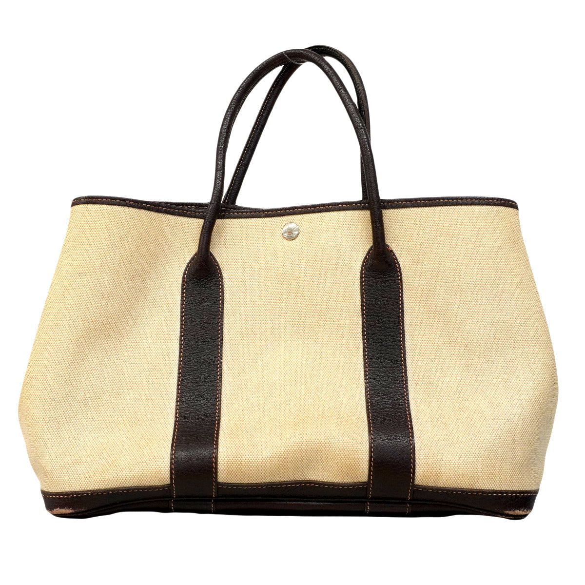 【6ee5881-h】エルメス トートバッグ ガーデンパーティPM トワルアッシュ ブラウン ベージュ シルバー金具 □F刻印【中古】レディース