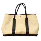 【6ee5881-h】エルメス トートバッグ ガーデンパーティPM トワルアッシュ ブラウン ベージュ シルバー金具 □F刻印【中古】レディース