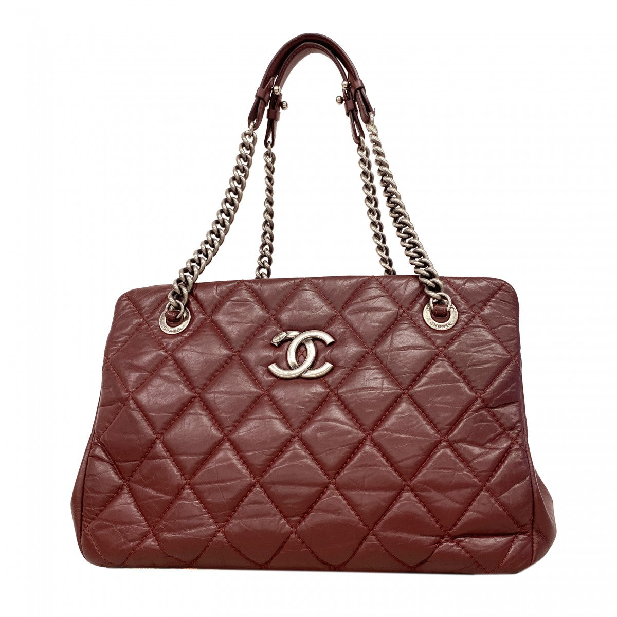 【6ee5897-k】シャネル チェーントート マトラッセ レザー ボルドー シルバー金具【中古】レディース